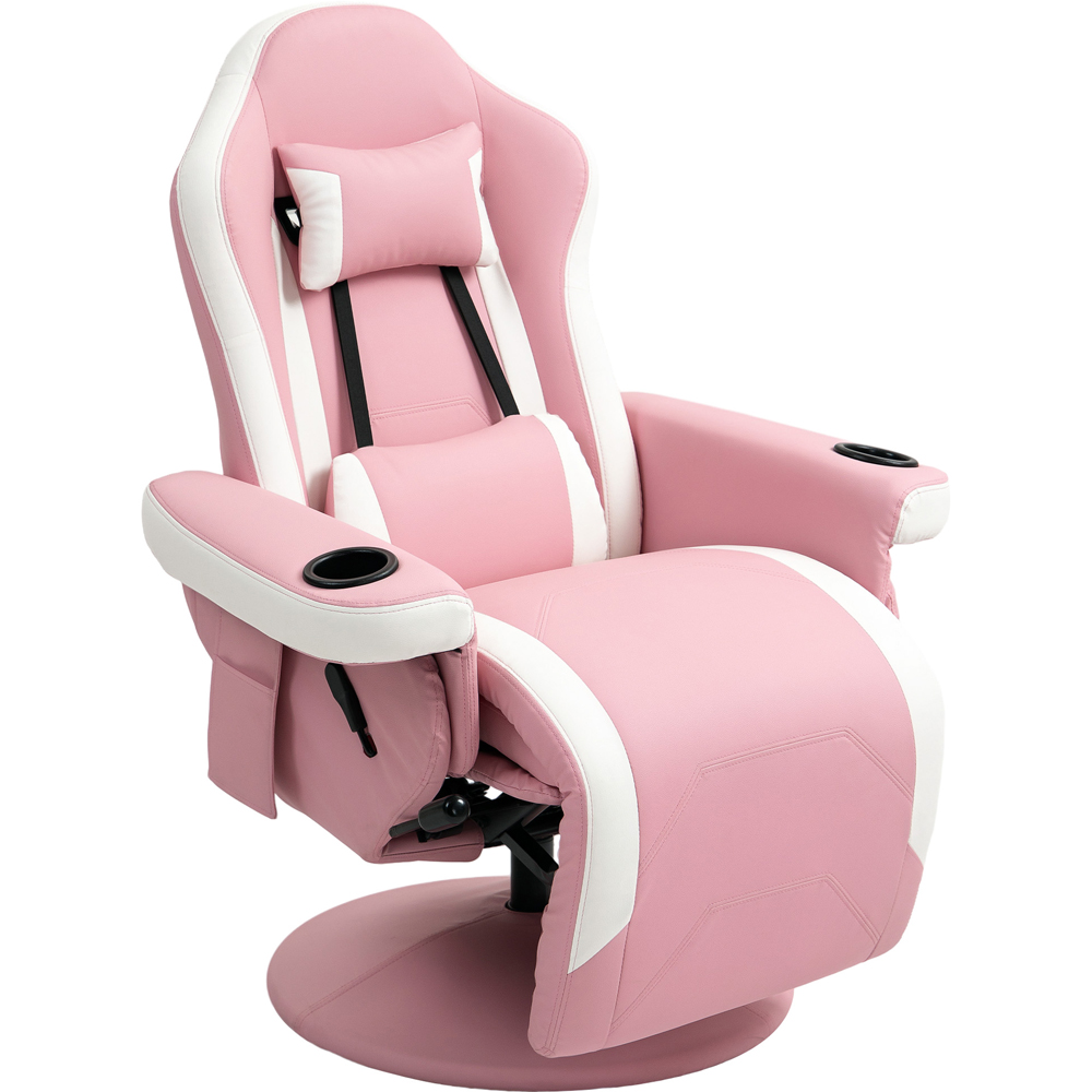 HOMCOM Pink Swivel Manual Reclining Gaming Chair with Footrest Image 2
