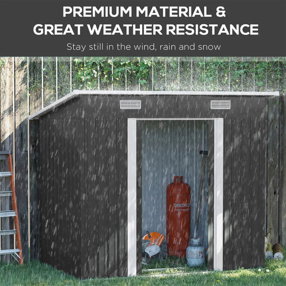 Living and Home 4 x 8ft Metal Pent Garden Tool Storage Shed with Foundation Image 6