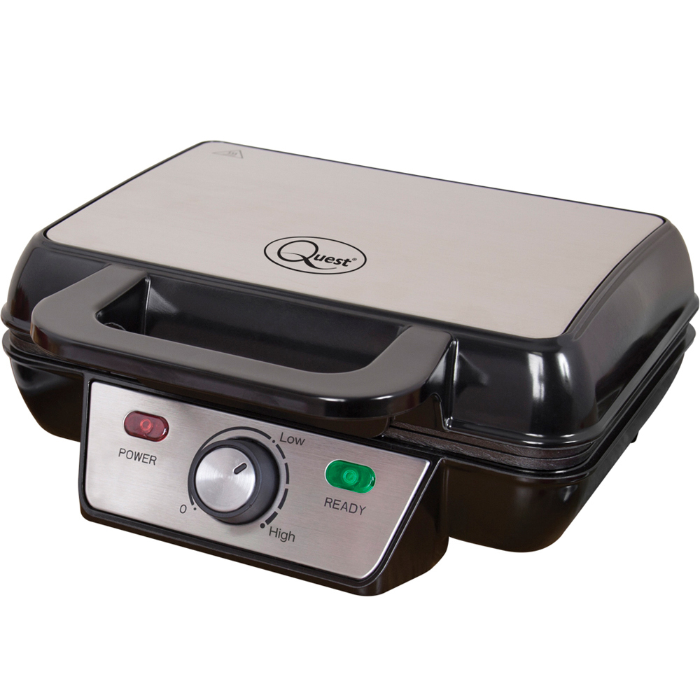 Quest Black and Silver 2 Slice Waffle Maker 1000W Image 1