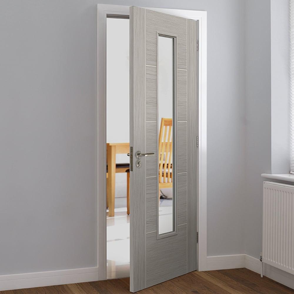 JB Kind Tigris Light Grey Glazed Finished Slim Internal Door 1981 x 838mm Image 2