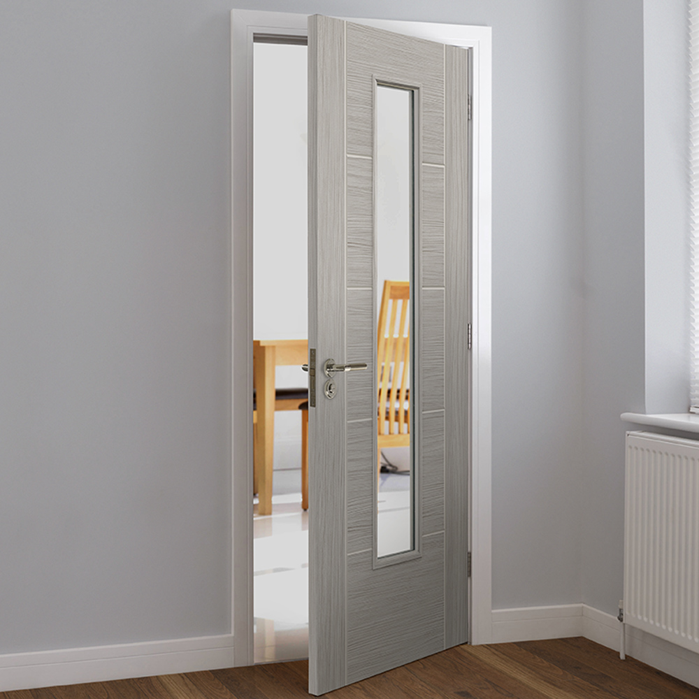 JB Kind Tigris Light Grey Glazed Finished Slim Internal Door 1981 x 686mm Image 2