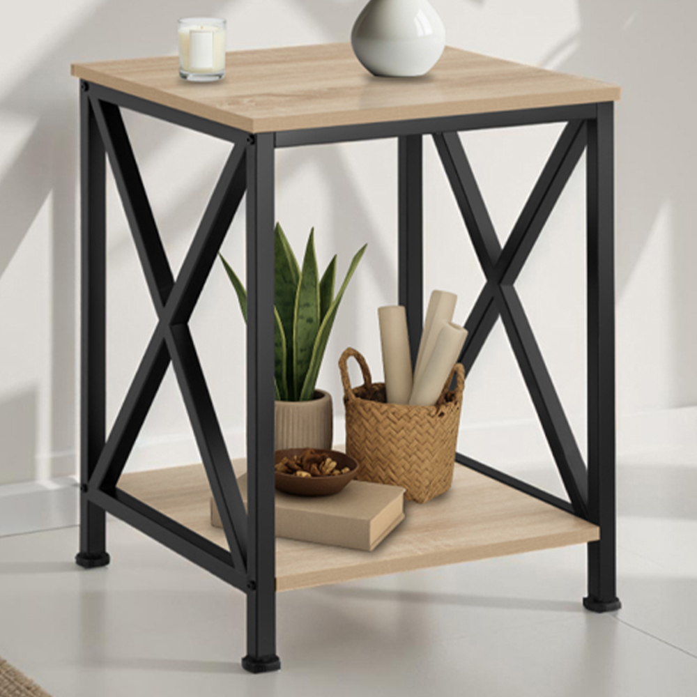 tectake Carlton 2 Shelf Oak Bedside Table Image 1