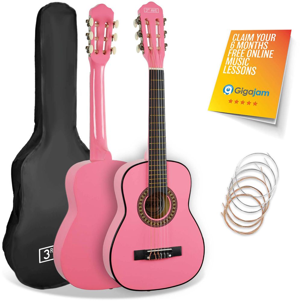 3rd Avenue Pink Quarter Size Classical Guitar Set Image 1