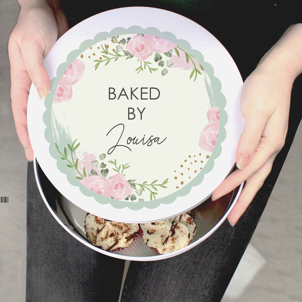 Personalised Memento Personalised Abstract Rose Cake Tin Image 3