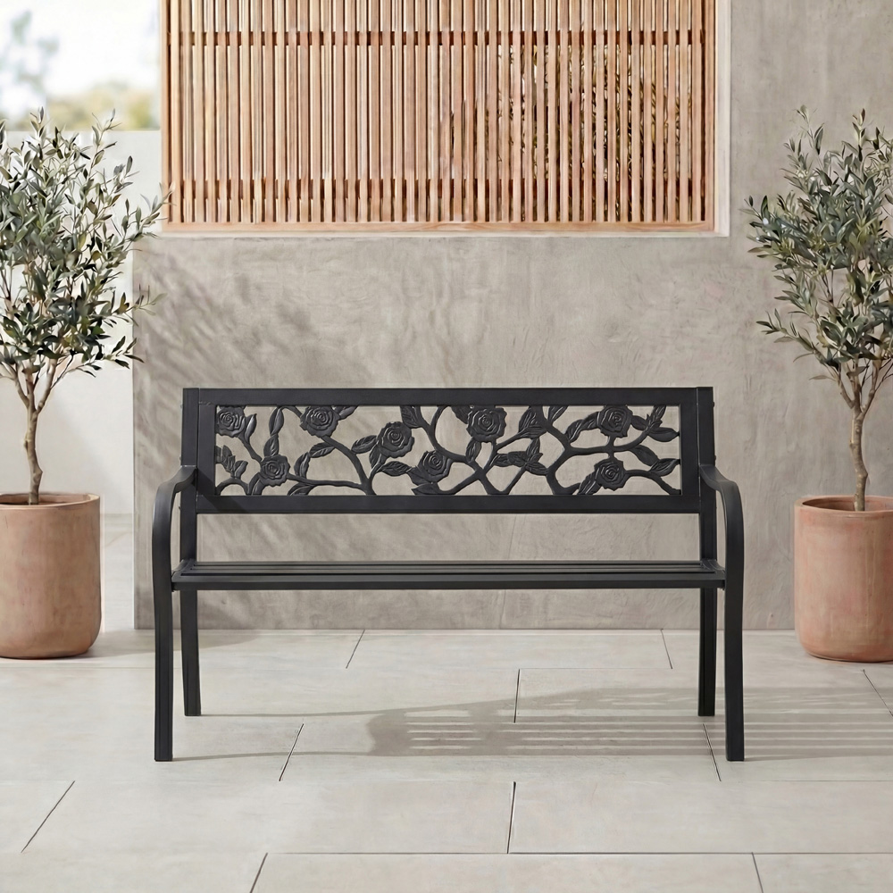 GARDEN VIDA 3 Seater Black Rose Style Steel Garden Bench Image 3