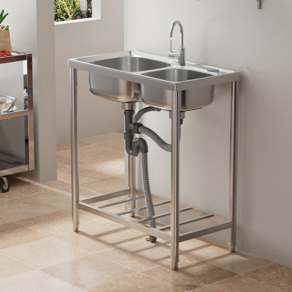 Living and Home Double Trough 201 Stainless Steel Commercial Sink Image 7