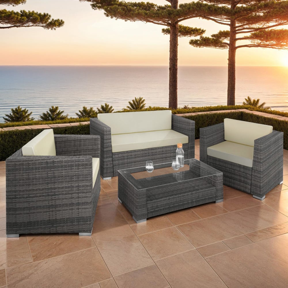 tectake Munich 4 Seater Grey Garden Furniture Set with Cushion Image 1
