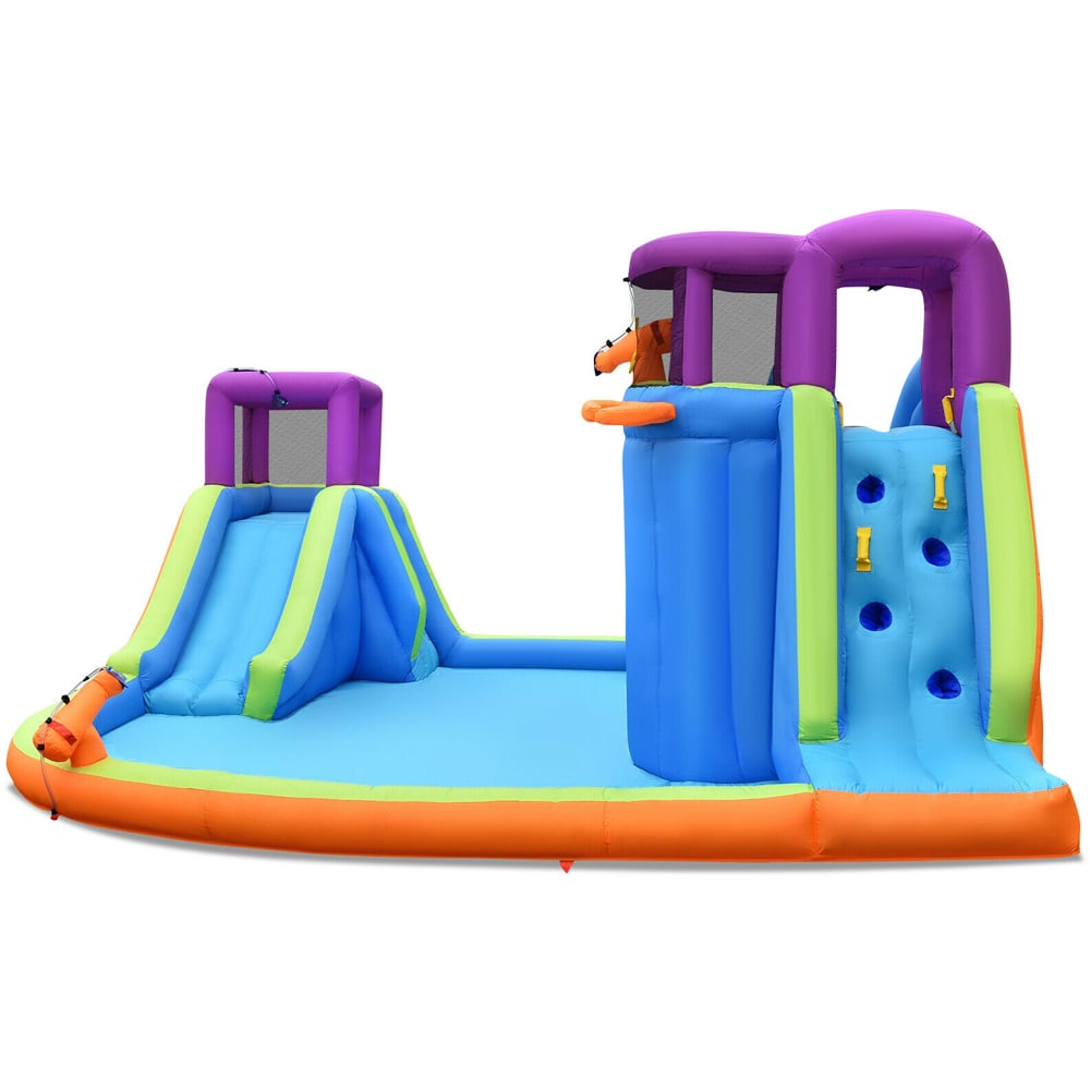 Costway Kids Inflatable Double Slides Bouncy Castle with Basketball Hoop Image 3