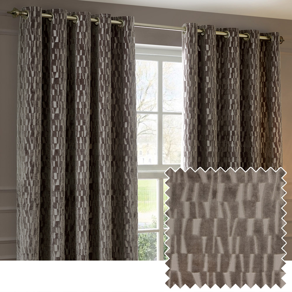 Paoletti Manhattan Mink Fully Lined Velvet Eyelet Curtains 229 x 229cm Image 5