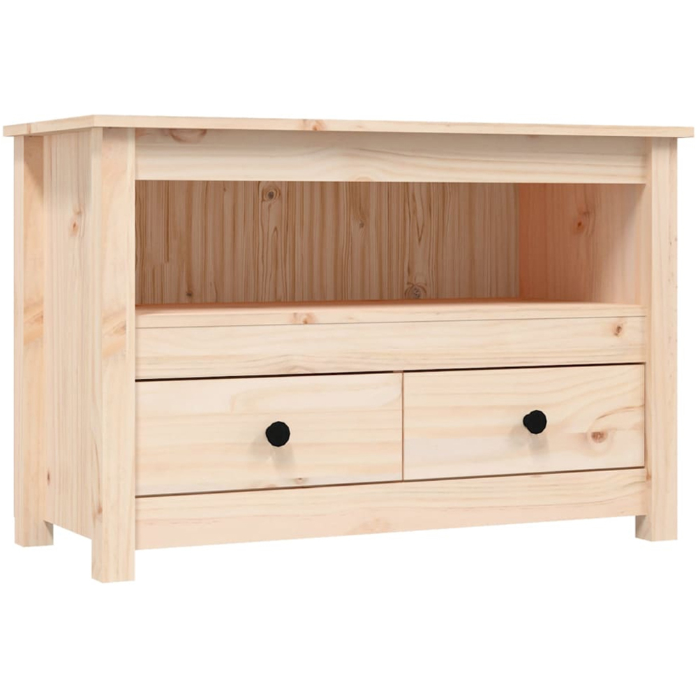 vidaXL 2 Drawer Single Shelf Natural Solid Pine Wood TV Cabinet Image 2