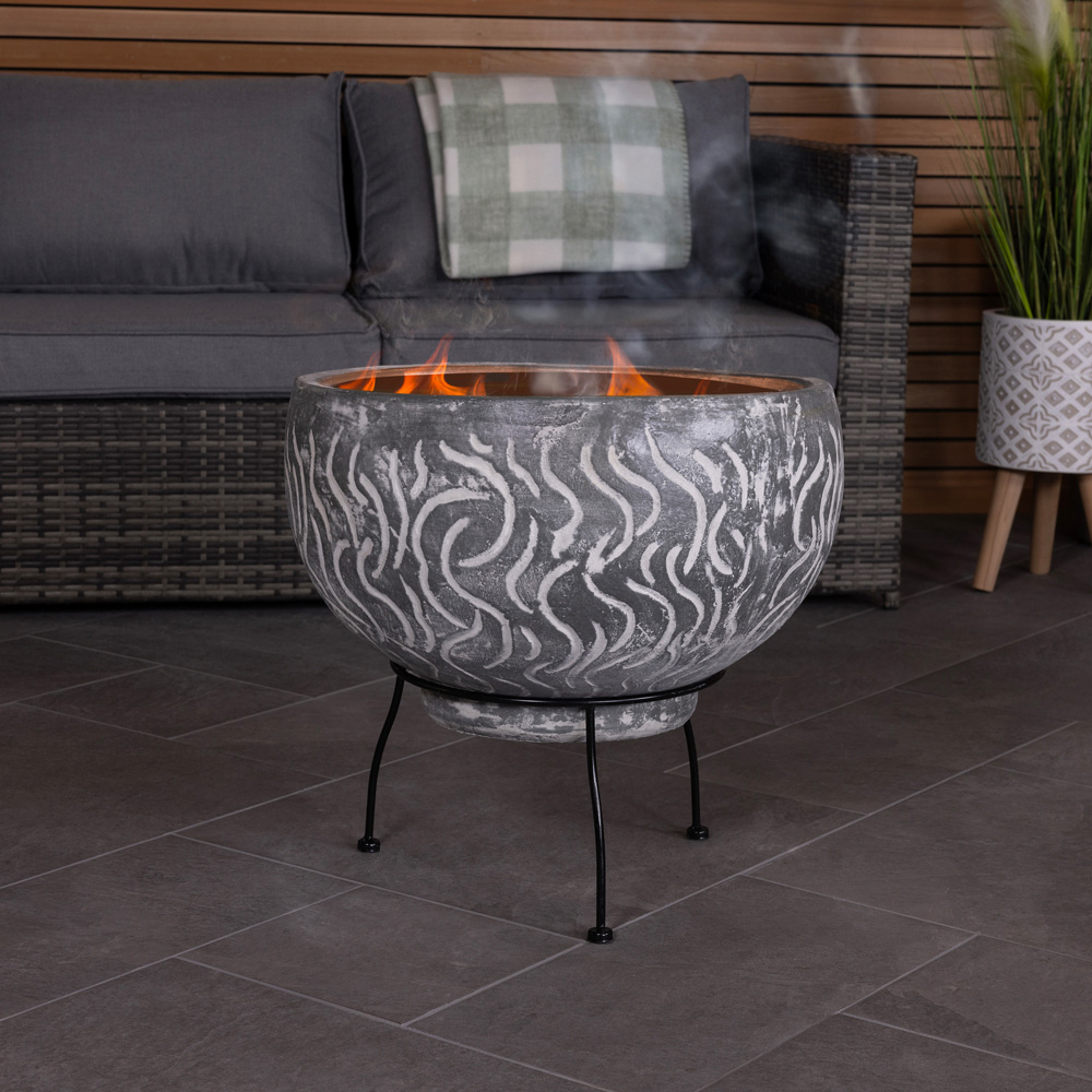 Snug Toledo Grey Wave Design Clay BBQ Firepit Bowl with Removable Grill Image 8