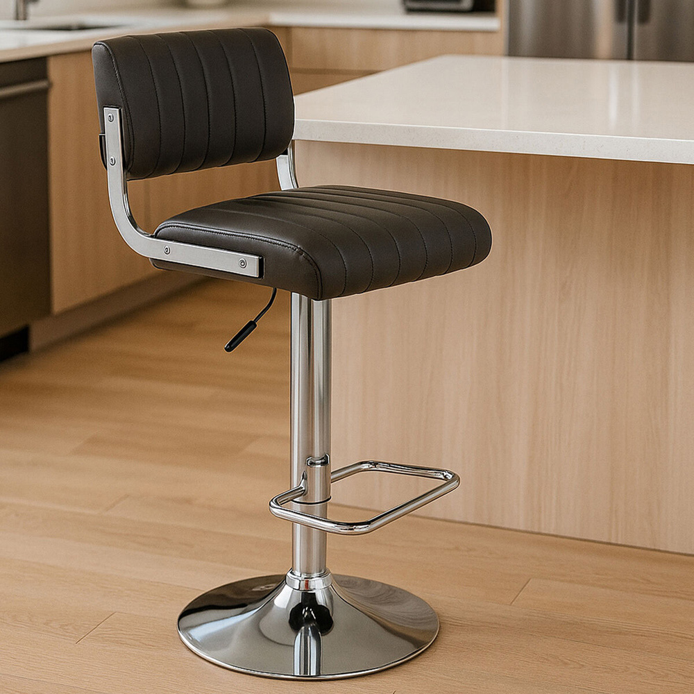 Premier Housewares Stockholm Grey Channel Design Seat Bar Stool Image 3