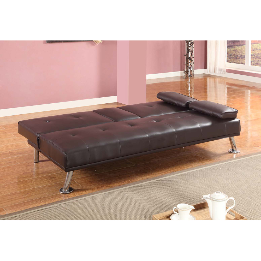 Brooklyn 2 Seater Brown Faux Leather Italian Sofa Bed with Cup Holder Image 2