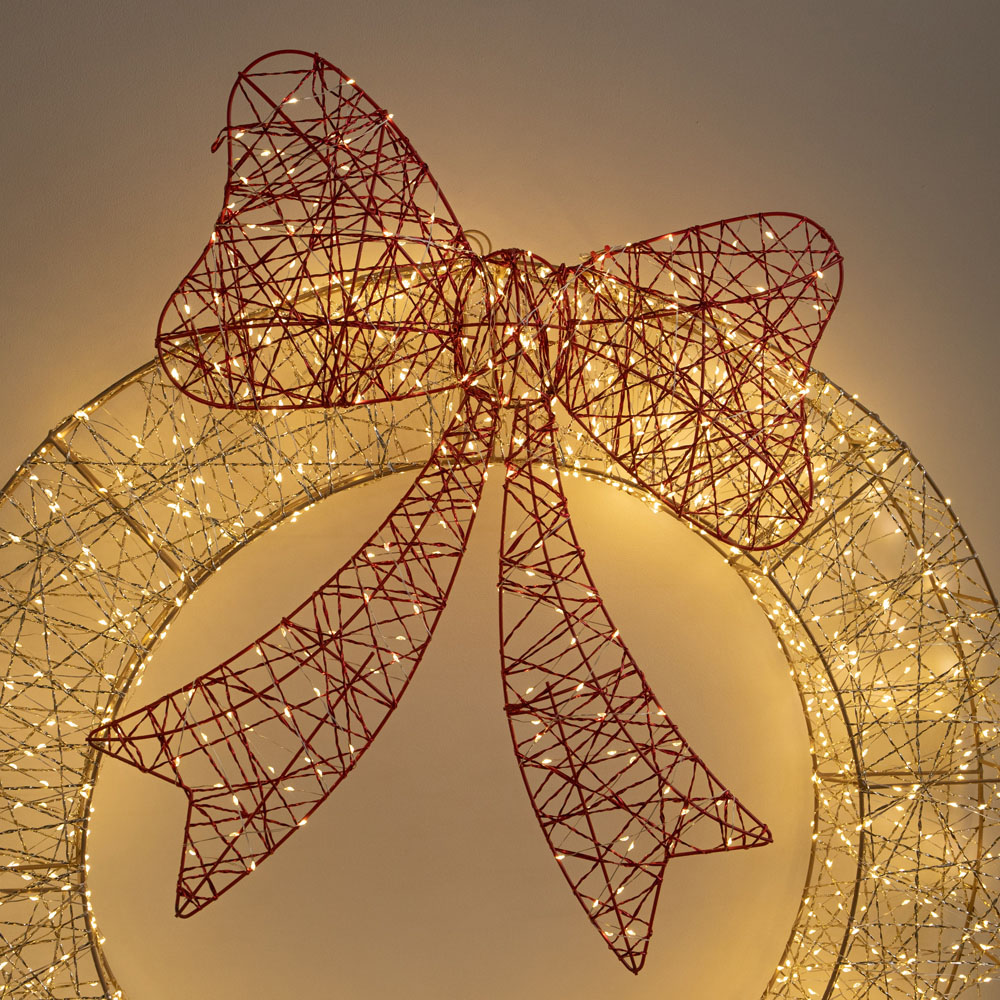 Samuel Alexander 1440 Warm White LED Gold Twist Christmas Wreath with Red Bow 90cm Image 5