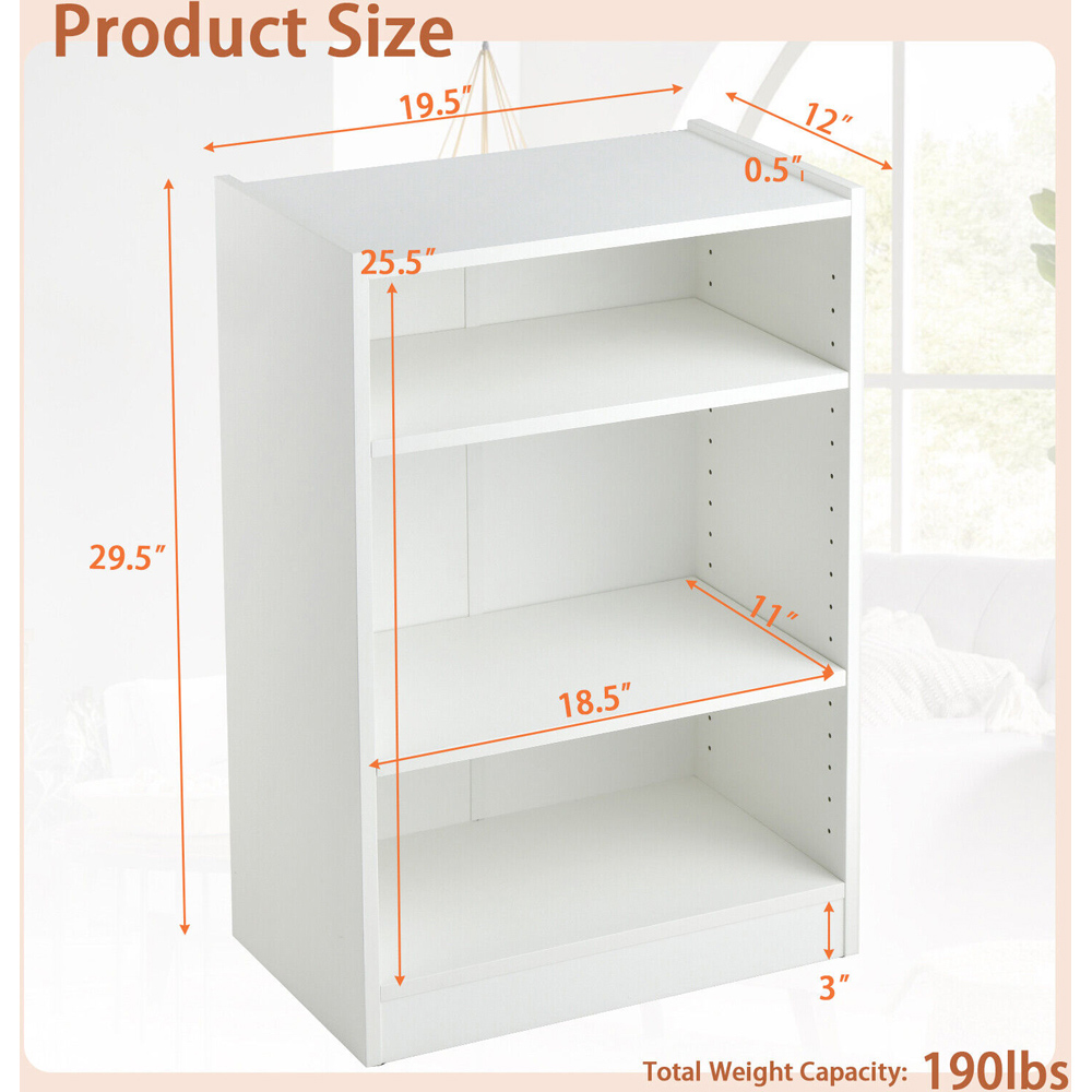 Costway 3 Shelf White Open Bookshelf Image 9