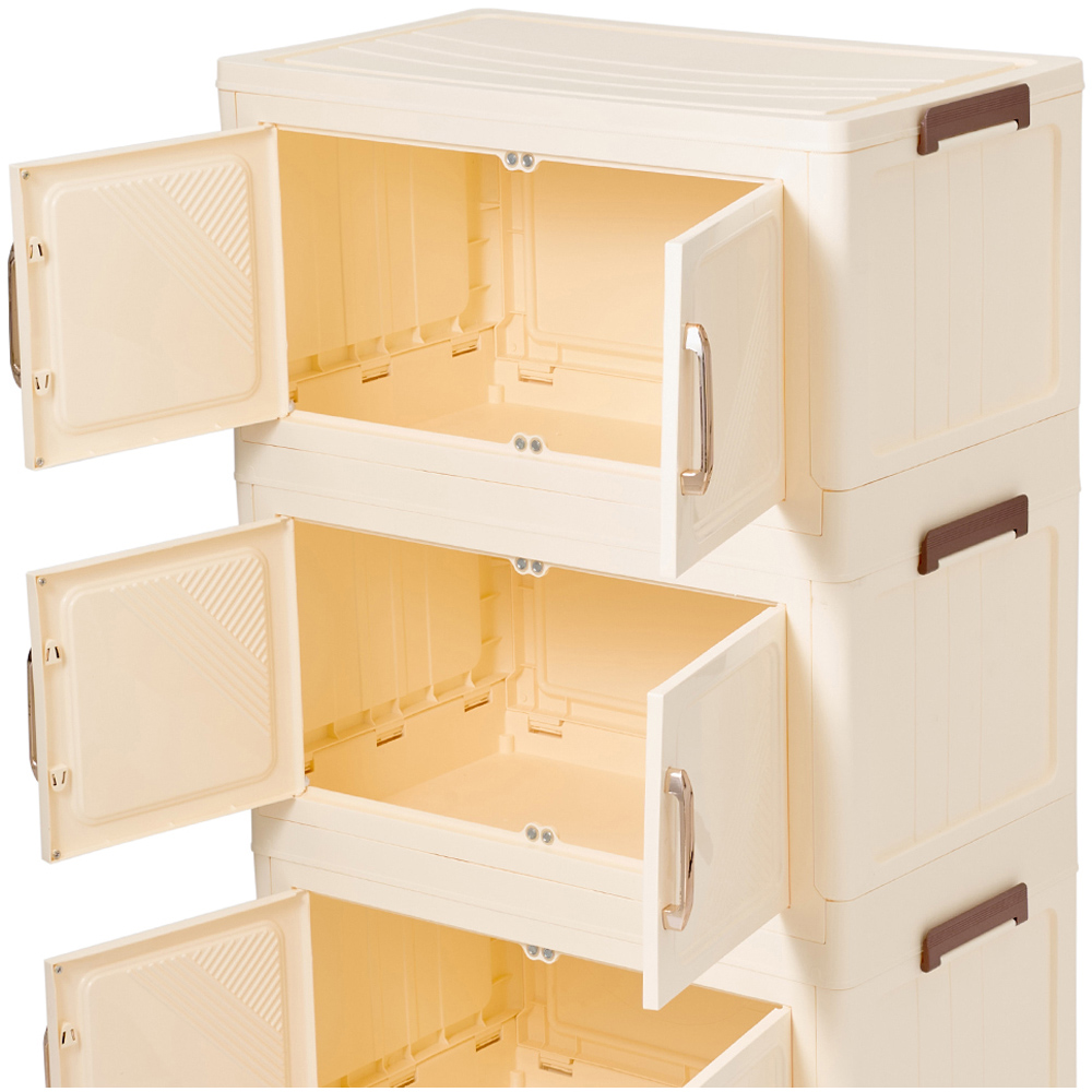 Living and Home 6 Door Cream Foldable Rolling Storage Cabinet Image 3