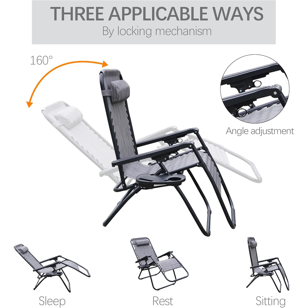 Alivio 2 Pack Grey Zero Gravity Reclining Sun Loungers Image 6
