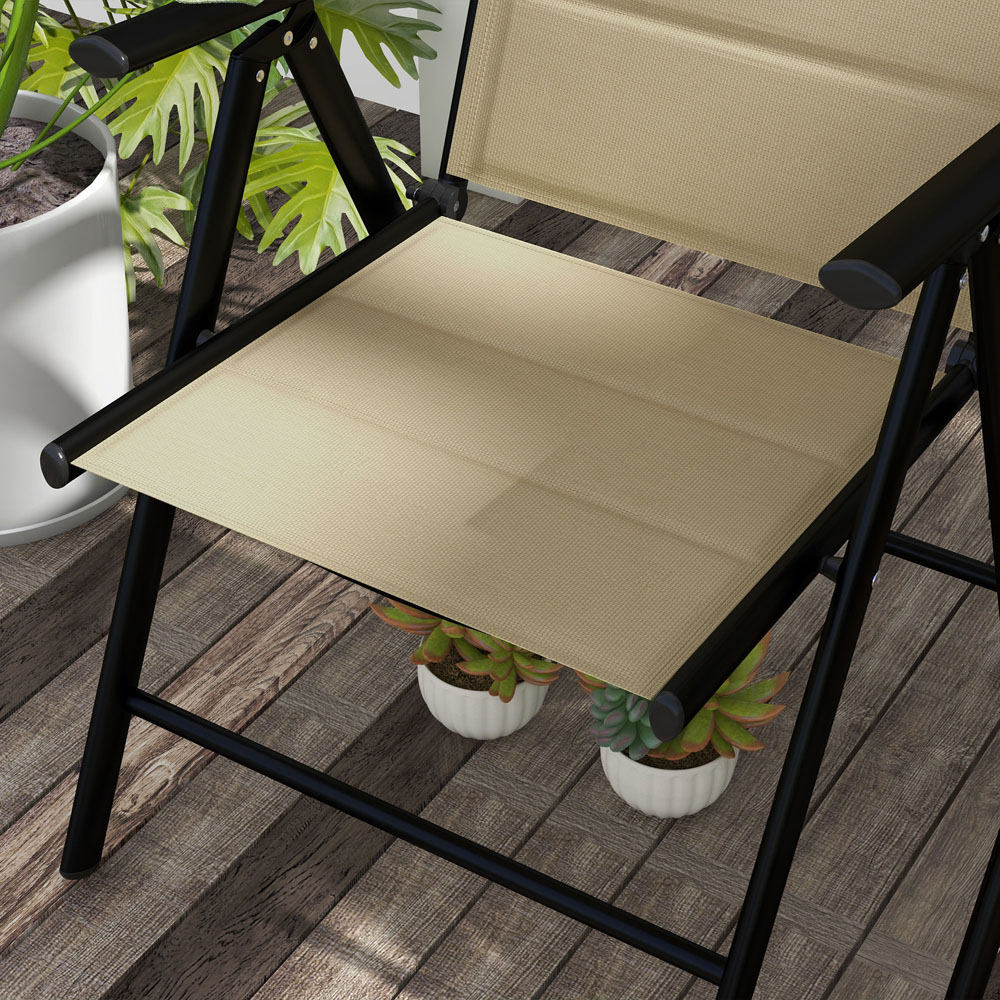 Outsunny Set of 2 Khaki Folding Chairs with Adjustable Back Image 3