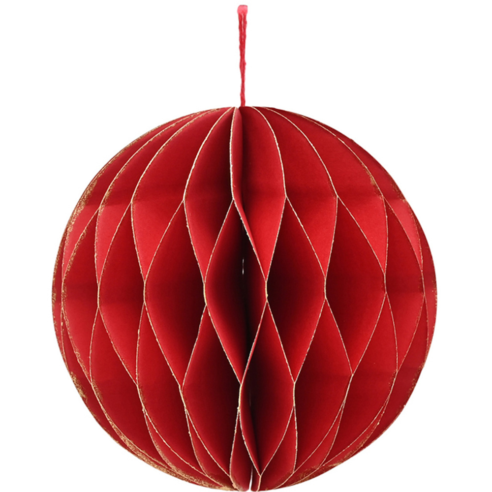 The Seasonal Gift Co Deep Red Paper Bauble with Gold Edge 3 Pack Image 2