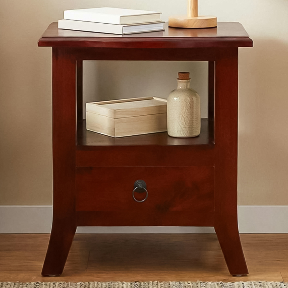 vidaXL Single Drawer Single Shelf Brown Solid Mahogany Wood Bedside Table Image 1