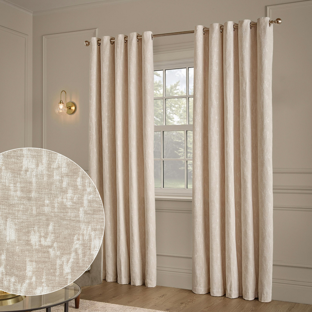 Paoletti Aurelio Ivory Chenille Fully Lined Eyelet Curtains 229 x 229cm Image 2