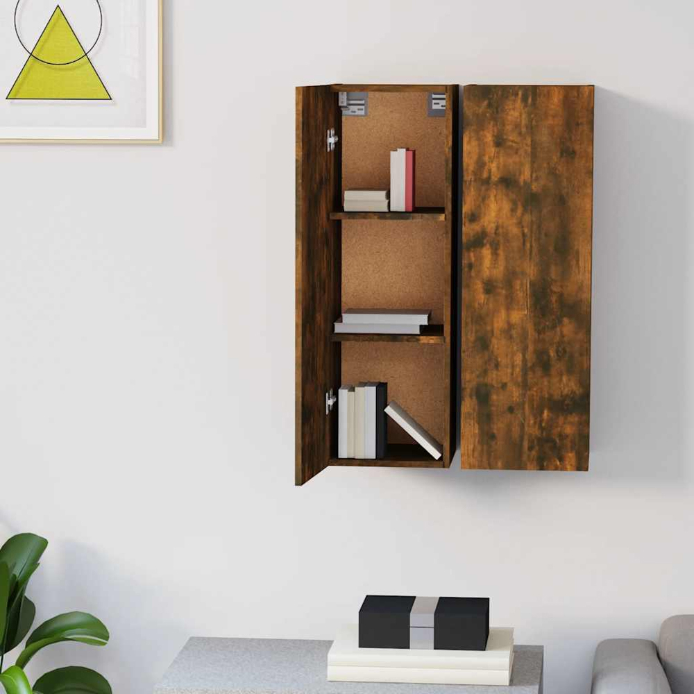 vidaXL Single Door Smoked Oak Wall Mounted TV Cabinet Set of 2 Image 3