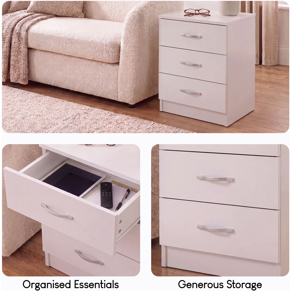 Vida Designs Riano 3 Drawer White Melamine Finish Bedside Table Set of 2 Image 5