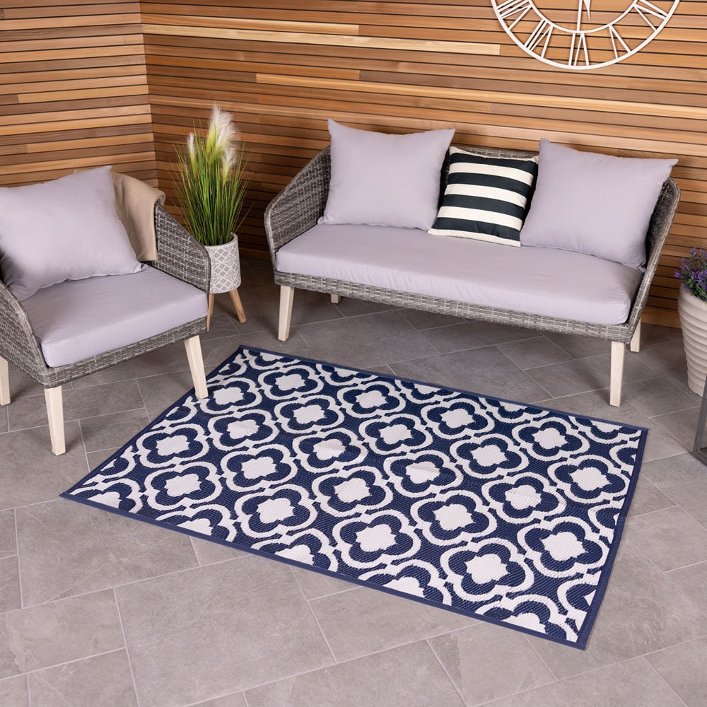 Charles Bentley Navy Moroccan Patterned Outdoor Rug 120 x 170cm Image 5