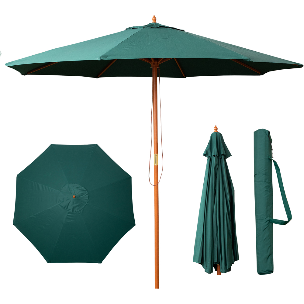 Samuel Alexander Green Wooden Garden Sun Shade Parasol with Carry Bag 2.7m Image 3
