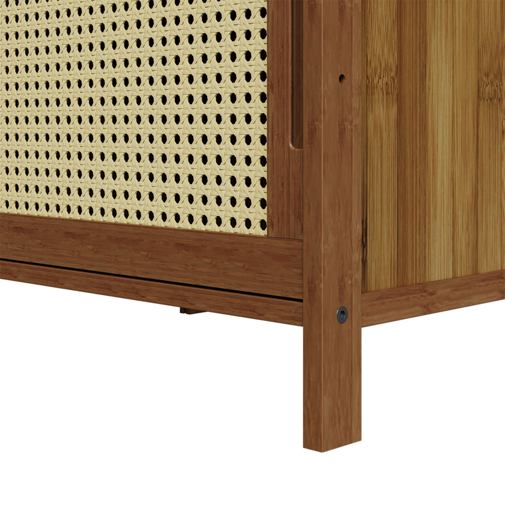 Living and Home 2 Door Natural Wooden Rattan Bedside Table Image 3