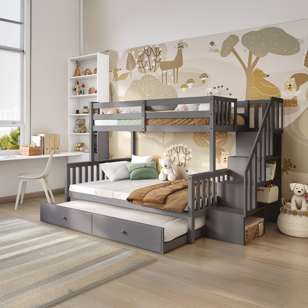 Flair Tag Triple Grey Staircase Bunk Bed with Trundle Image 7
