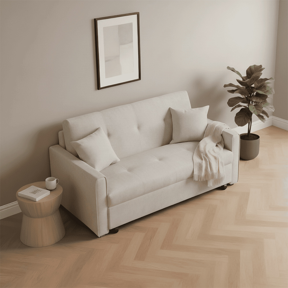 Home Source Charleston 2 Seater Beige Linen Sofa Bed Image 2