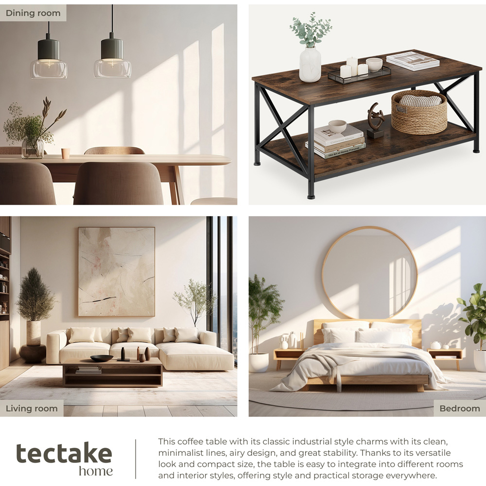 tectake Pittsburgh 2 Shelf Dark Industrial Wood Rustic Coffee Table Image 7