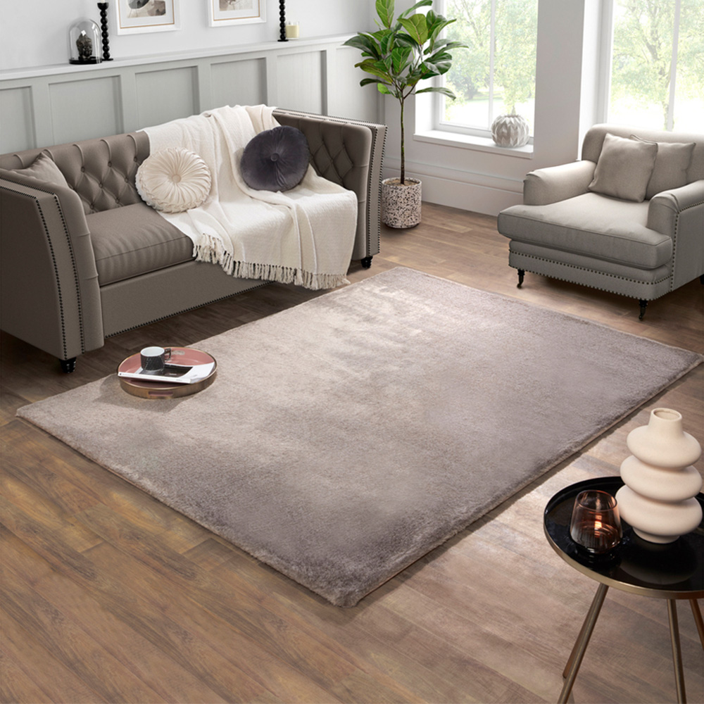 Portland HMC Tipped Luxe Fur Warm Mink Plain Rug 120 x 170cm Image 1