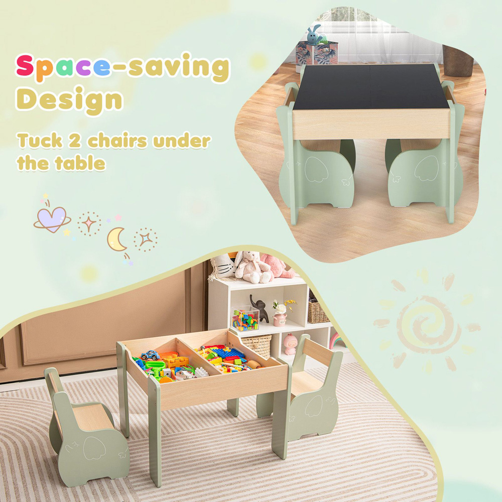 Costway Green Kids Table and Chair Set with Hidden Storage Image 5