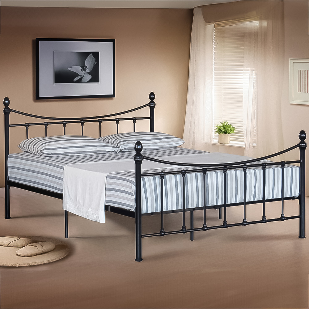 Brooklyn Double Black Metal Bed with Finials Image 1