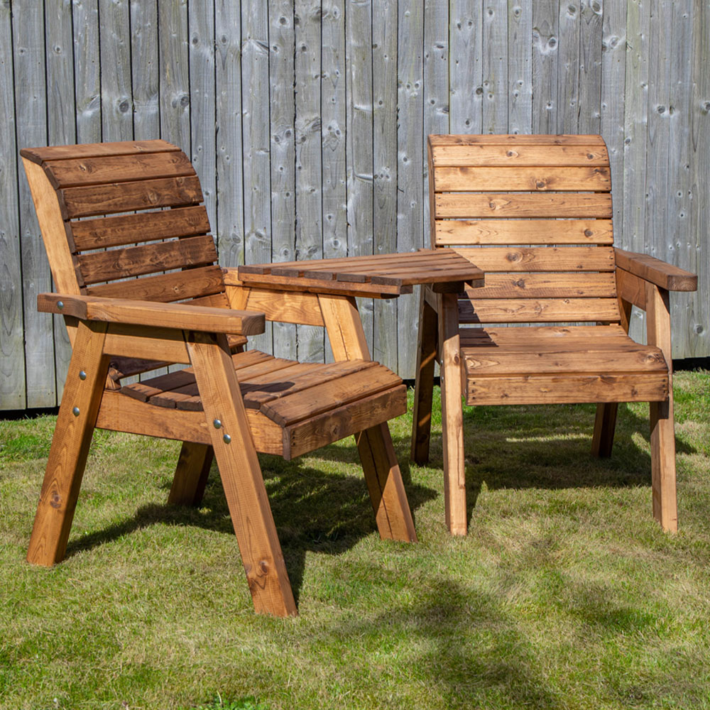 Samuel Alexander 2 Seater Chunky Rustic Wooden Garden Loveseat with Tray Image 1