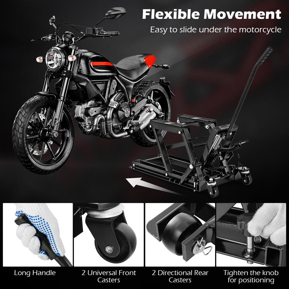 Costway 680kg Black Adjustable Motorcycle Hydraulic Lift Image 6