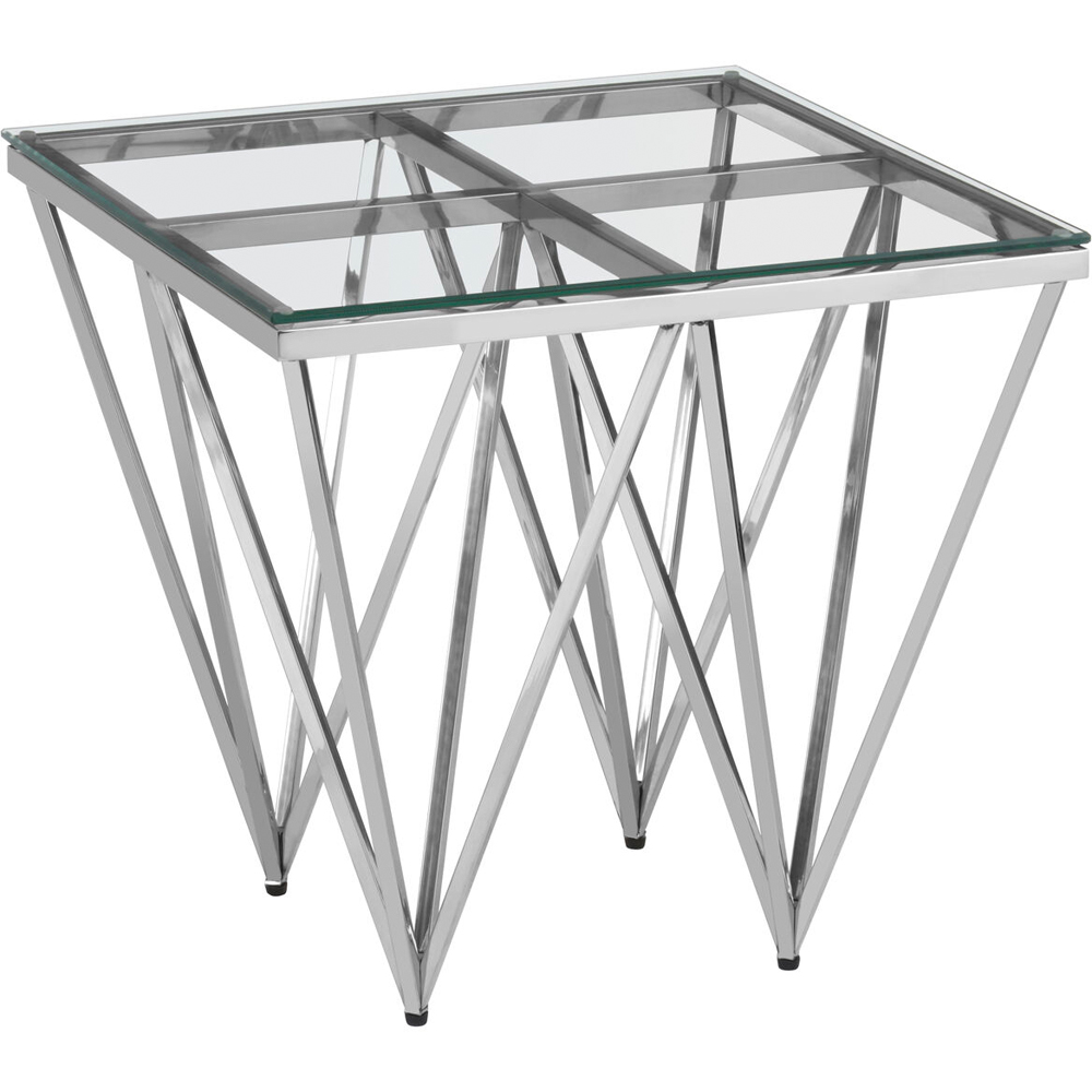 Premier Housewares Allure Silver Finish End Table with Glass Top and Prismatic Legs Image 3