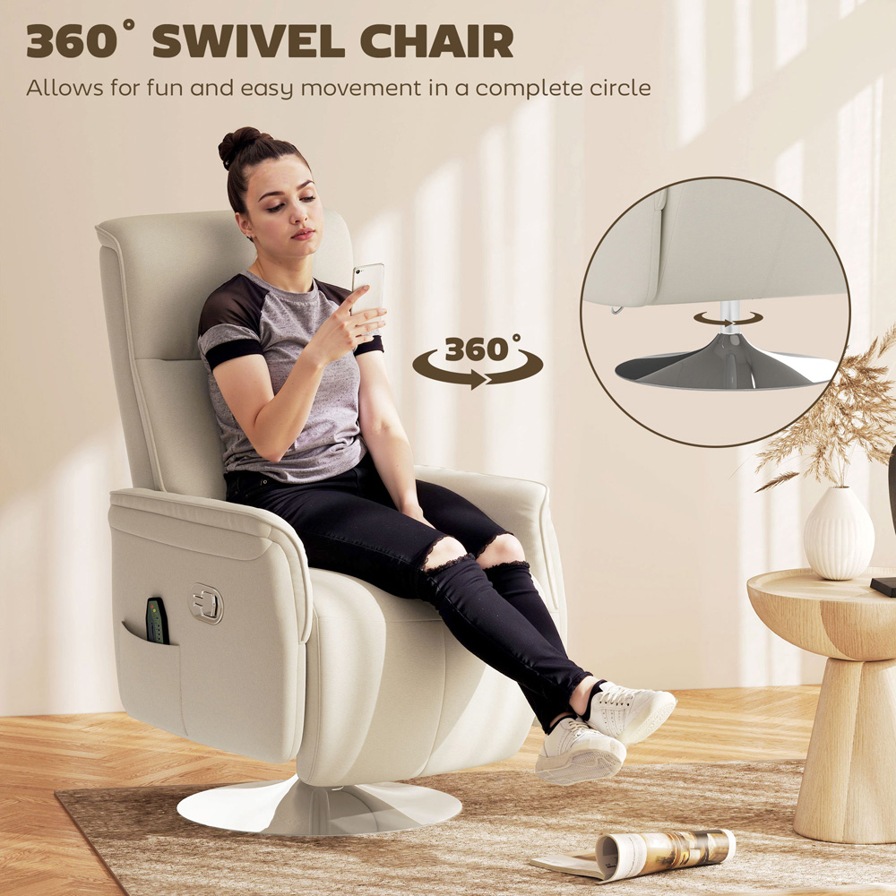 Portland Cream and White Massage Reclining Chair with Adjustable Backrest Image 4