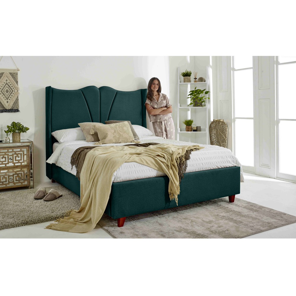 Eleganza Florentine Super King Size Green Arlington Fabric Bed with Winged Headboard Image 5