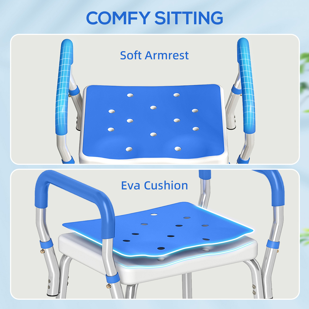 HOMCOM Dark Blue Aluminium Height Adjustable Bath Chair Image 5