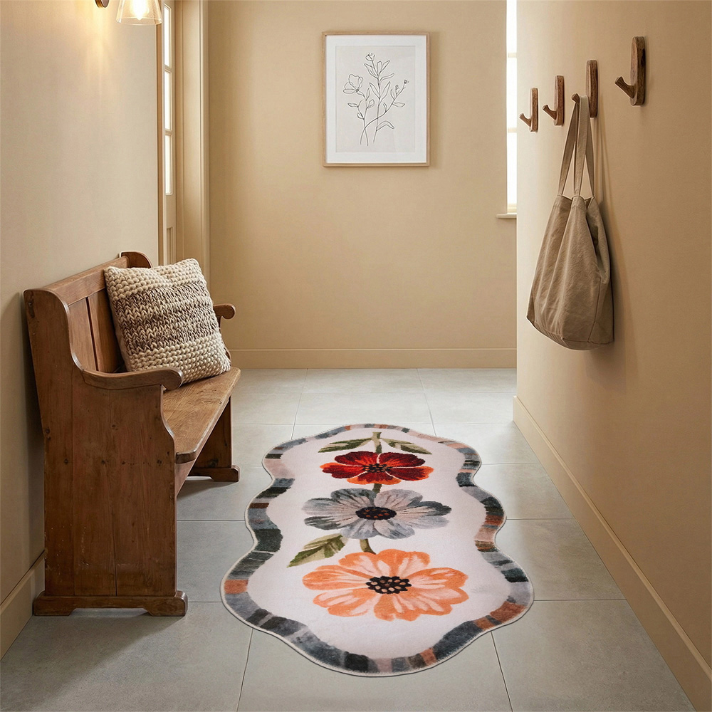 Living and Home Multicolour Irregular Floral Non-Slip Runner Rug 110 x 50cm Image 2