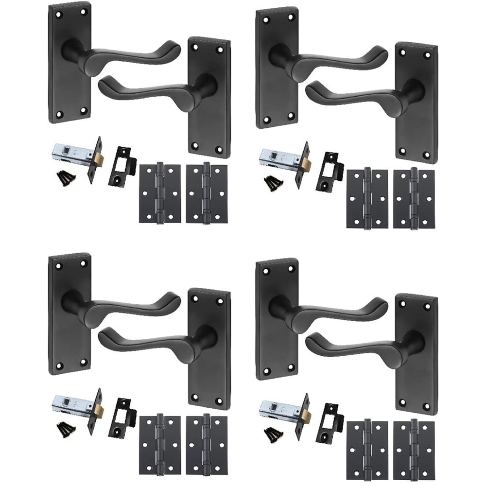 Golden Grace Matt Black Victorian Scroll Door Handle Pair 120 x 40mm 4 Pack Image 1