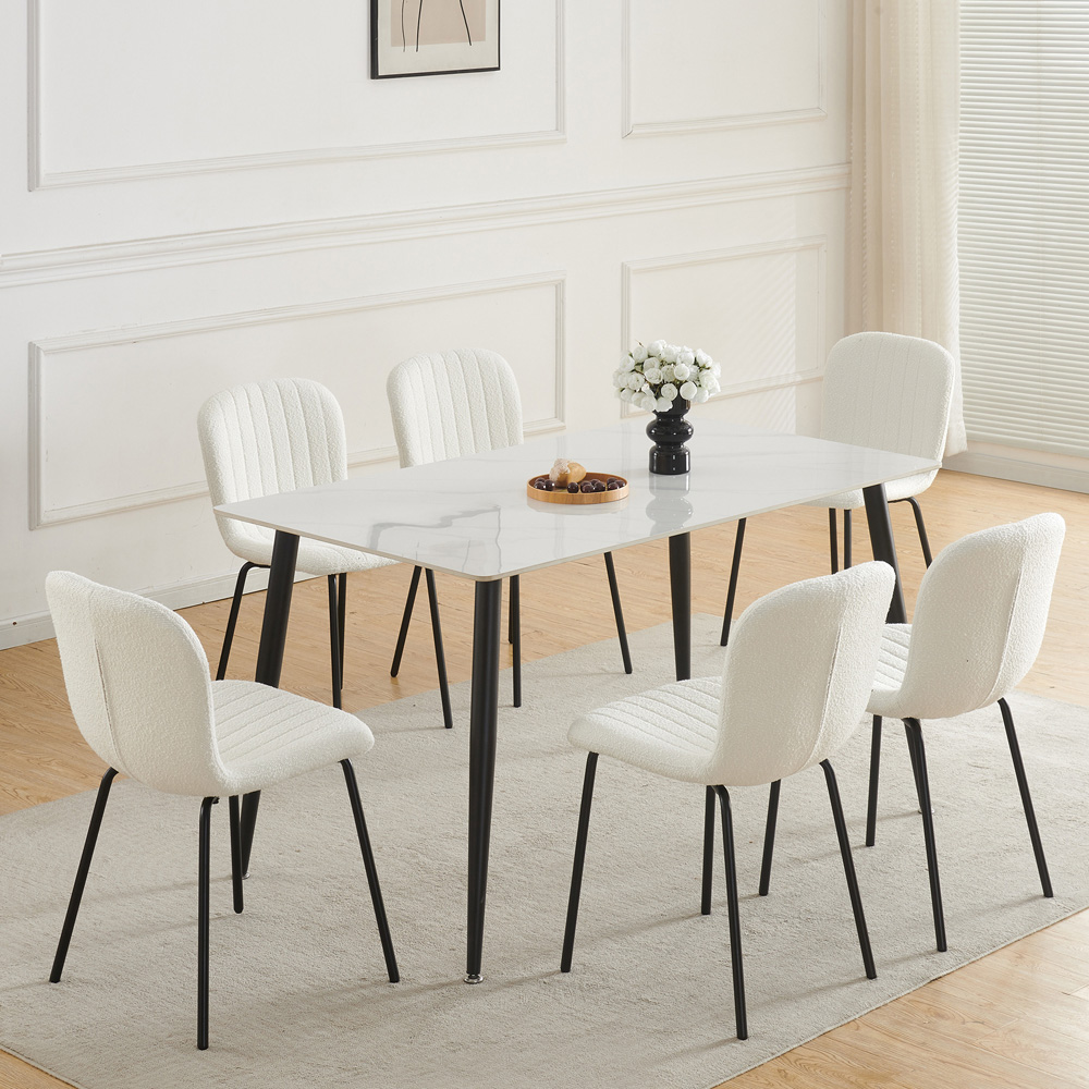 Bella Set of 6 Beige Teddy Faux Fur Stitched Design Dining Chairs Image 7