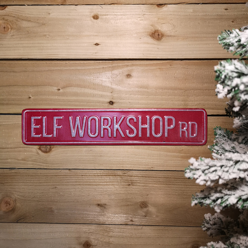 Samuel Alexander Red Metal Elf Workshop Road Sign Board 50cm Image 3