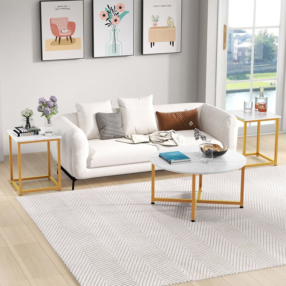 Costway White Metal Coffee Table Set of 3 Image 4