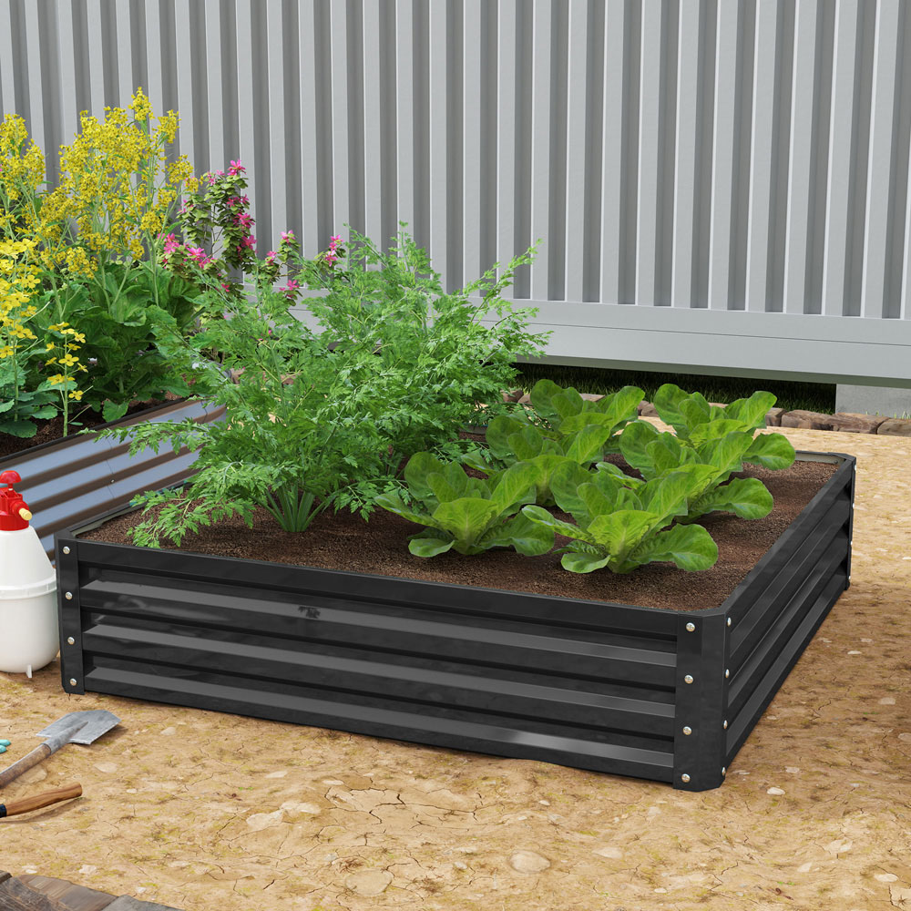 Outsunny Grey Galvanised Steel Square Raised Garden Bed Planter 30 x 120 x 120cm Image 2
