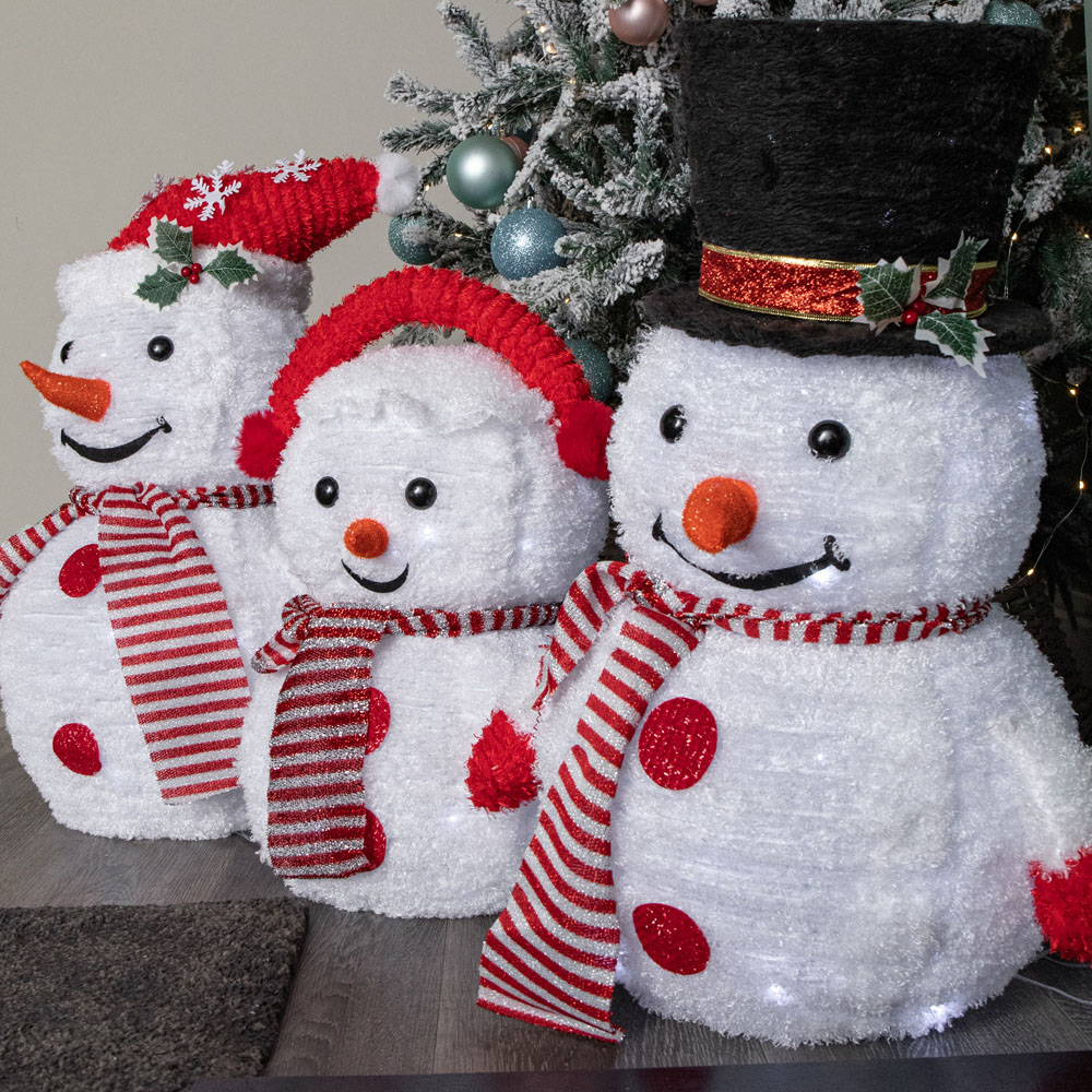 Samuel Alexander 130 White LED Light Up Foldable Cloth Snowman Christmas Decoration 3 Pack Image 9