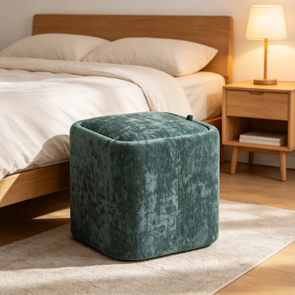 Living and Home Green Chenille Cube Storage Ottoman with Reversible Lid Image 8